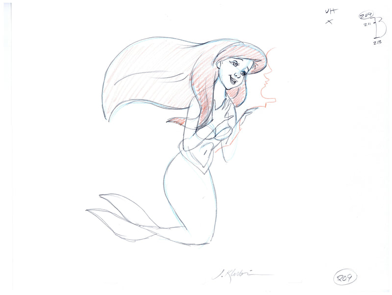 The Little Mermaid Original Production Drawing Signed by Jorgen Klubien: Ariel