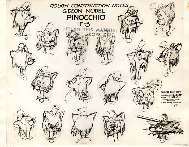 Pinocchio Original Production Model Sheet: Gideon