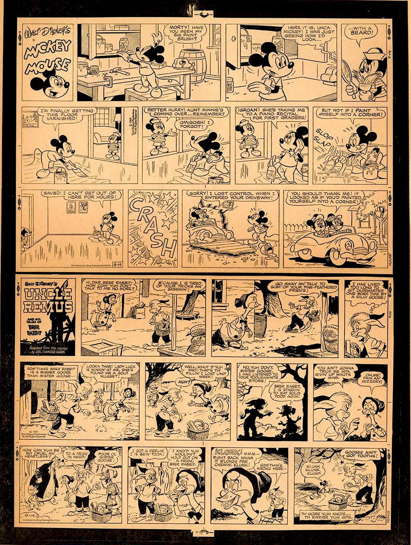 Mickey Mouse (1969) Original Sunday Comic Strip, Drawing, and Proof: Mickey, Minnie, and Morty