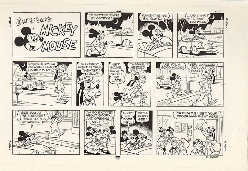 Mickey Mouse (1978) Original Sunday Comic Strip, Drawing, and Proof: Mickey, Minnie, and Goofy