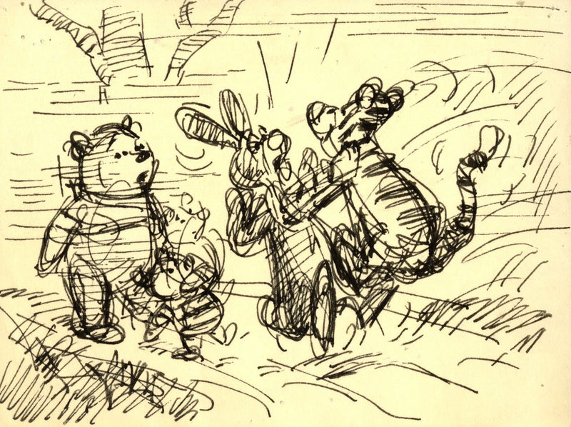 Winnie the Pooh and Tigger Too Original Storyboard Drawing: Pooh, Piglet, Rabbit, Tigger