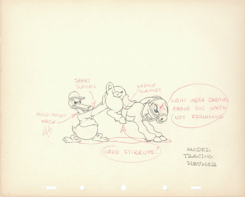Mickey's Polo Team Original Production Drawing: Donald Duck and Donkey
