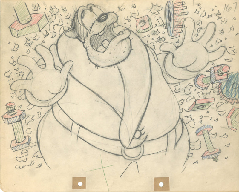 Mickey's Service Station Original Production Drawing Set: Mickey, Goofy, Donald Duck, and Pete