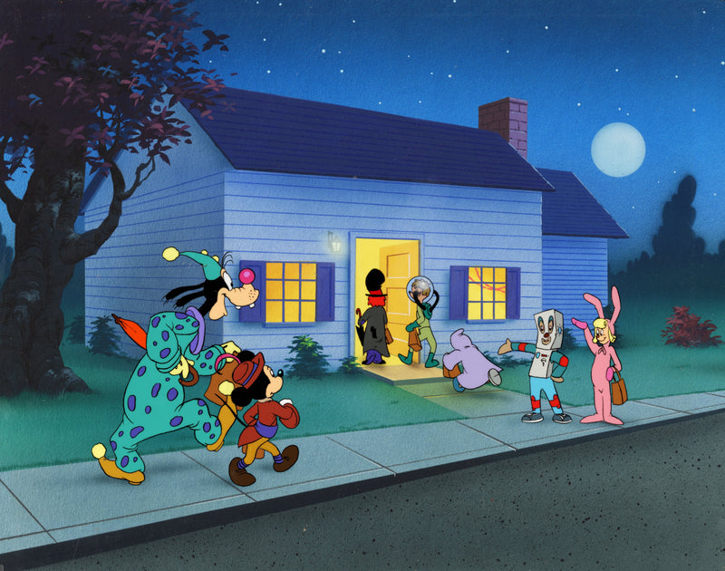 Dress Up For Halloween (1980) Original Production Cel on Original Production Background: Mickey Mouse and Goofy