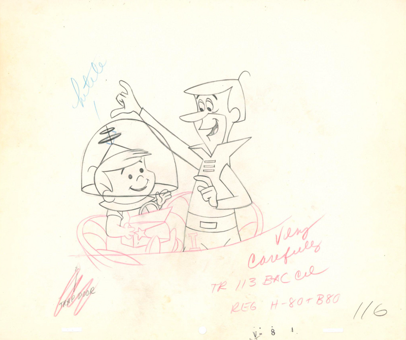 The Jetsons Opening Title Sequence Five Original Drawings and Signed Check