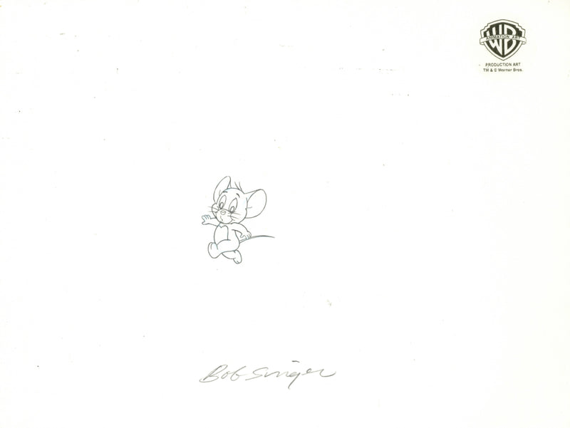 Tom And Jerry The Movie Original Production Cel with Matching Drawing Signed by Bob Singer: Jerry