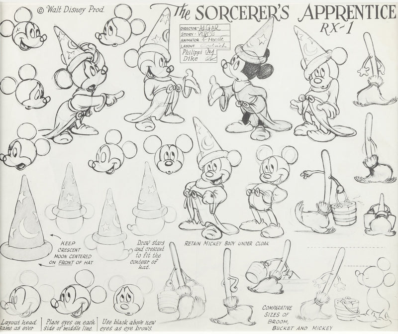 The Sorcerer's Apprentice Original Model Sheet: Mickey Mouse (Framed)