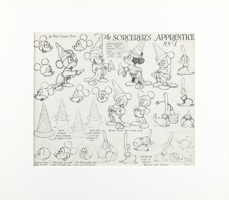 The Sorcerer's Apprentice Original Model Sheet: Mickey Mouse (Framed)