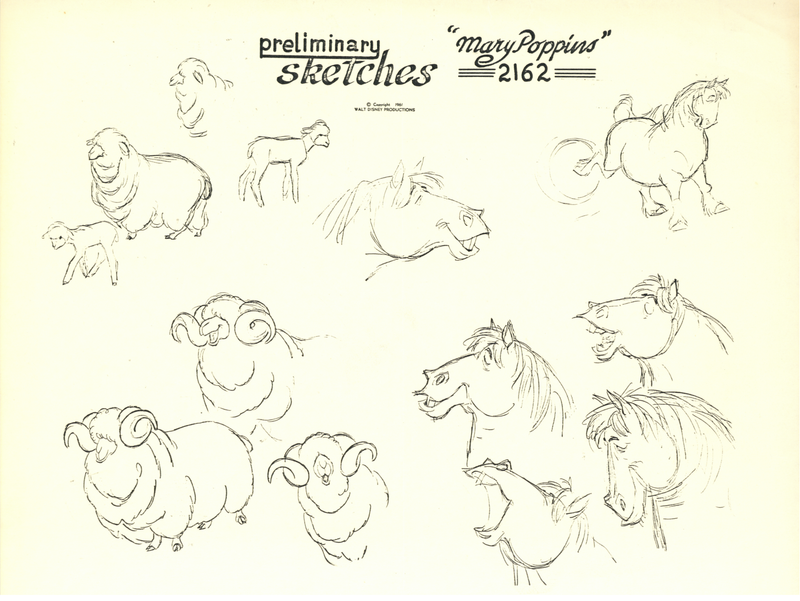 Mary Poppins Original Stat Model Sheet: Preliminary Animal Sketches