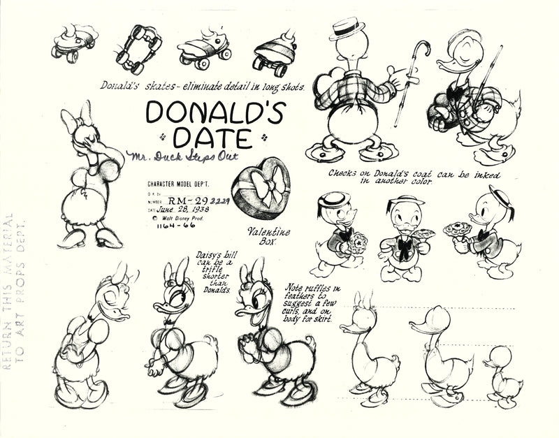 Mr. Duck Steps Out Original Stat Model Sheet: Donald, Daisy, Huey, Dewey, Louie