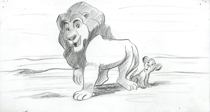 The Lion King Original Storyboard Drawing: Mufasa and Simba