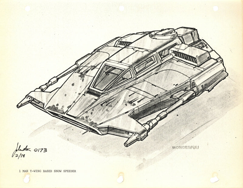Star Wars: The Empire Strikes Back - Photostat Concept Drawing with Embedded Signature: Front View of T-47 Air Speeder Prototype