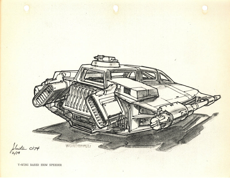 Star Wars: The Empire Strikes Back - Photostat Concept Drawing with Embedded Signature: Back View of T-47 Air Speeder Prototype