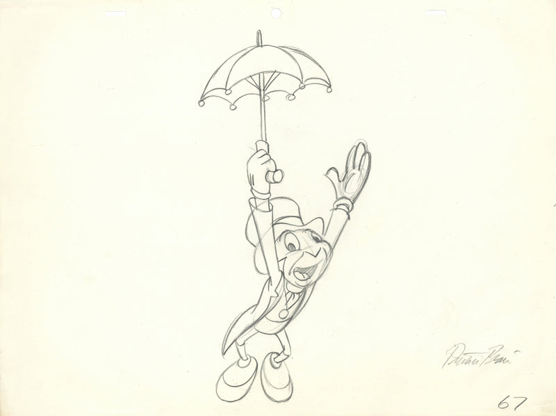 Jiminy Cricket Original Production Drawing Signed by Preston Blair