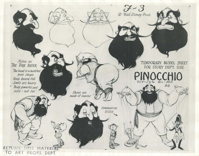 Pinocchio Original Stat Model Sheet: The Fire Eater (Stromboli)