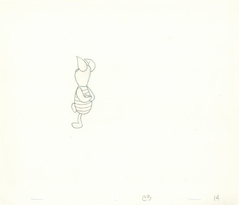 Winnie the Pooh Original Production Cel with Matching Drawing: Piglet