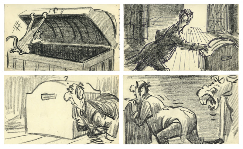 Aristocats Original Storyboard Drawings (Set of 4): Thomas O'Malley, Edgar, Frou-Frou