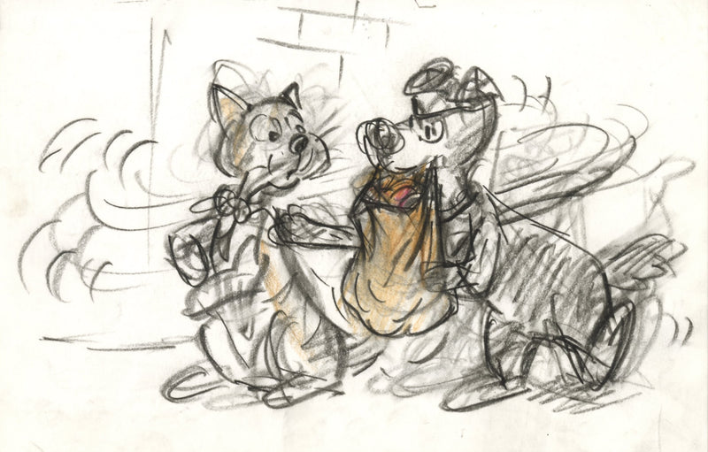 Oliver & Company Original Storyboard Drawing: Oliver, Dodger (Early Designs)