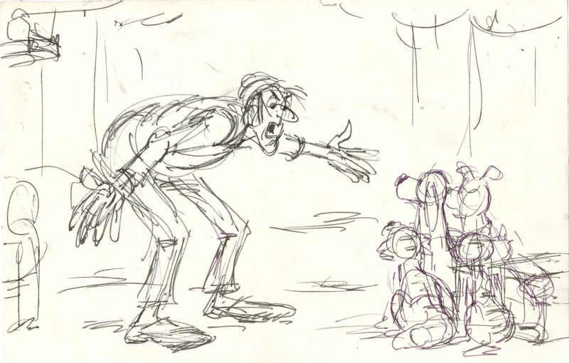 Oliver & Company Original Storyboard Drawing: Fagin, Dogs