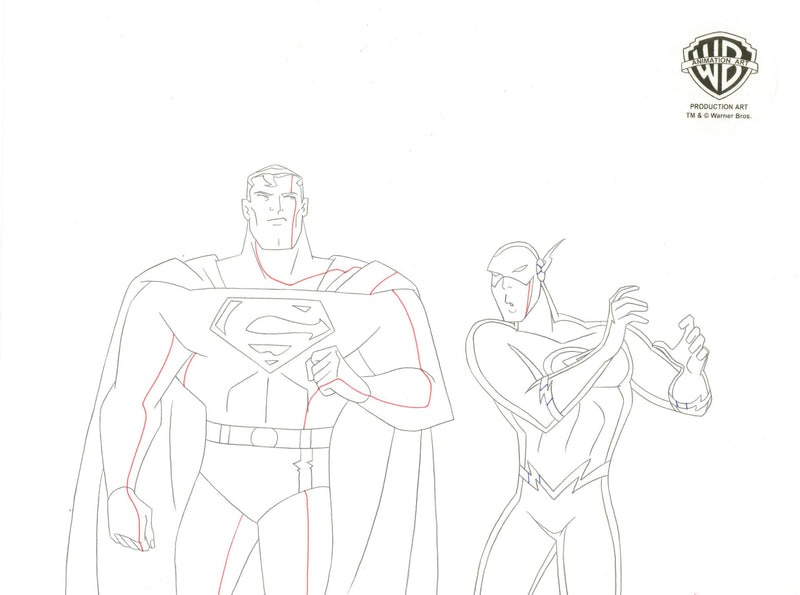 Justice League Original Production Drawing: Superman, The Flash