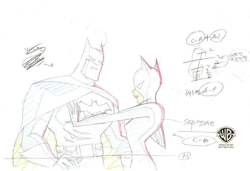 Chase Me (The New Batman Adventures) Original Production Drawing: Batman and Catwoman