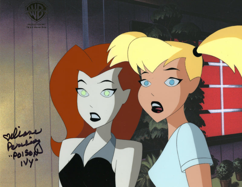 The New Batman Adventures Original Production Cel with Matching Drawing Signed by Diane Pershing: Ivy and Harley