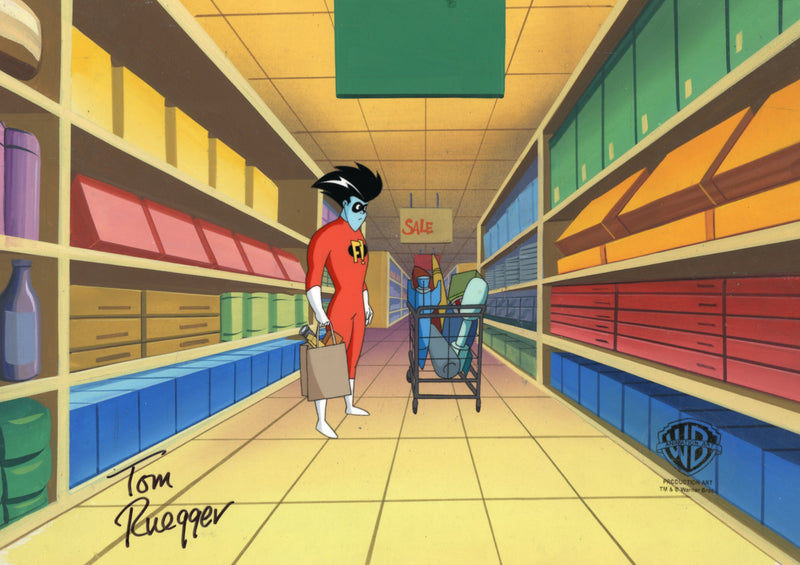 Freakazoid Original Production Cel on Original Production Background Signed by Tom Ruegger: Freakazoid