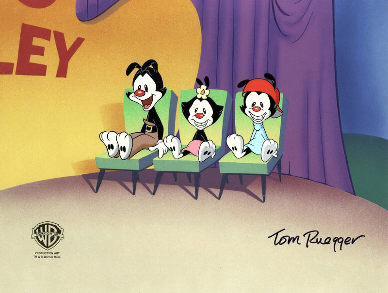 Animaniacs Original Production Cel Signed by Tom Ruegger: Wakko, Yakko, Dot