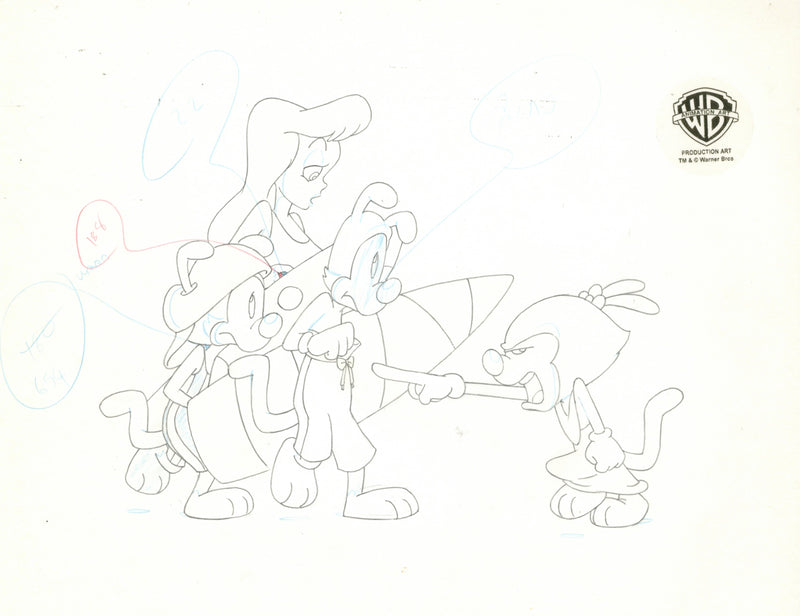 Animaniacs Original Production Cel with Matching Drawing: Nurse, Yakko, Wakko, Dot