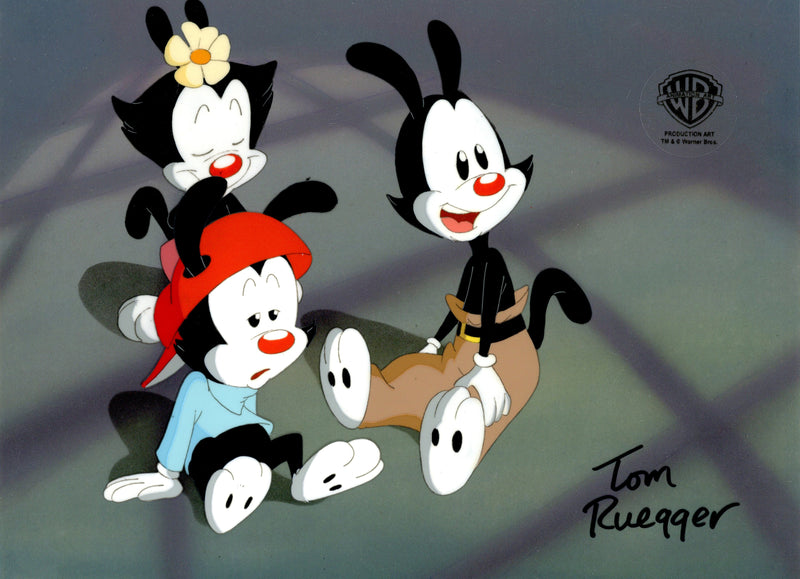 Animaniacs Original Production Cel Signed by Tom Ruegger: Wakko, Yakko, Dot