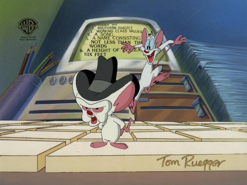 Pinky And The Brain Original Production Cel Signed by Tom Ruegger: Pinky, Brain