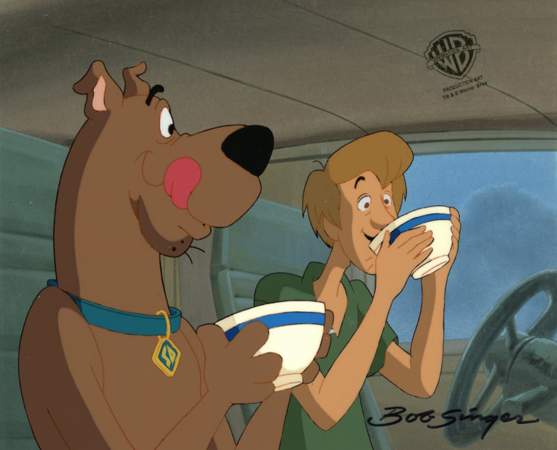 Scooby-Doo on Zombie Island Original Production Cel with Matching Drawings Signed by Bob Singer: Scooby and Shaggy