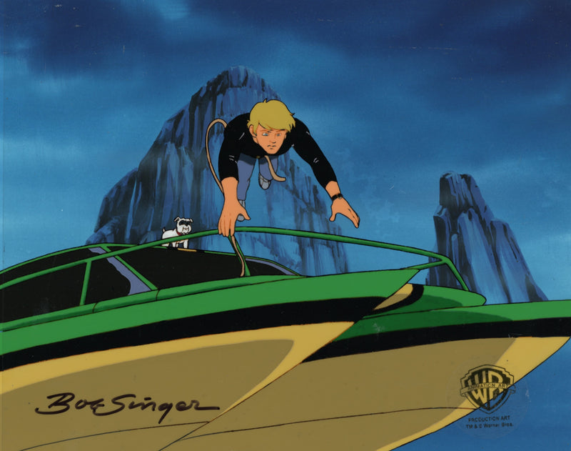 The Real Adventures of Jonny Quest Original Production Cel with Original Background Signed by Bob Singer: Jonny