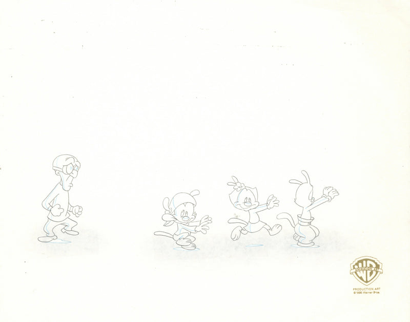 Animaniacs Original Production Drawing: Yakko, Wakko, Dot, Dr. Scratchansniff