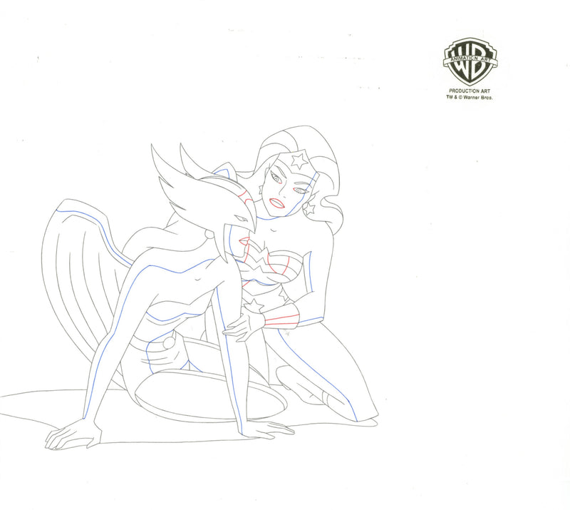 Justice League Original Production Drawing: Hawkgirl, Wonder Woman