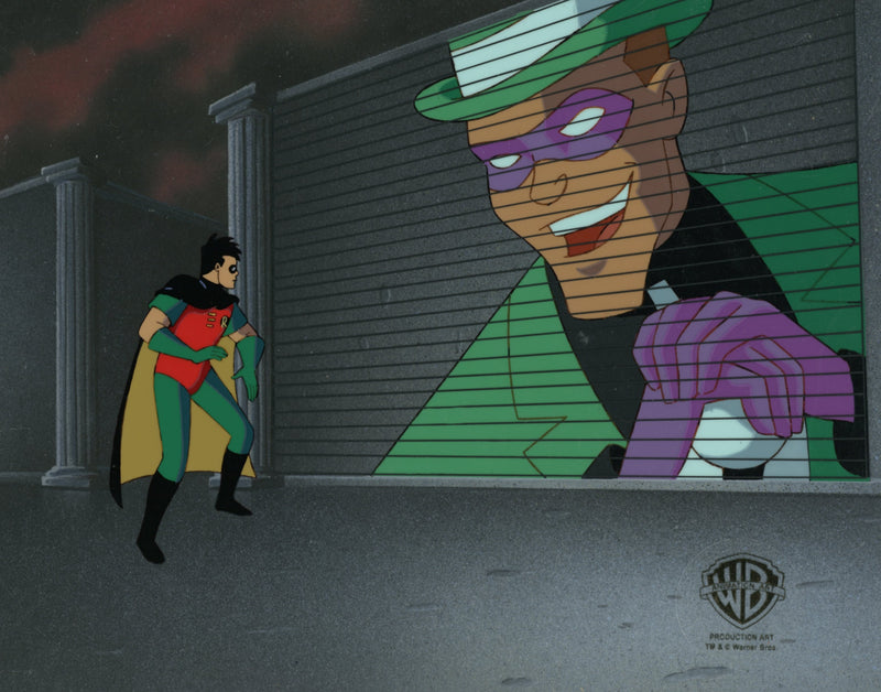 Batman The Animated Series Original Production Cel on Original Background: Robin, Riddler