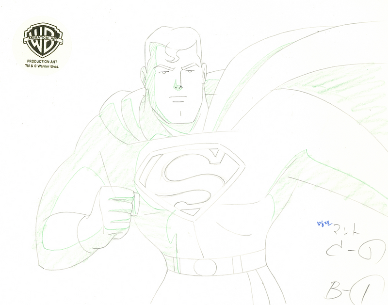 Superman The Animated Series Original Production Cel with Matching Drawing: Superman