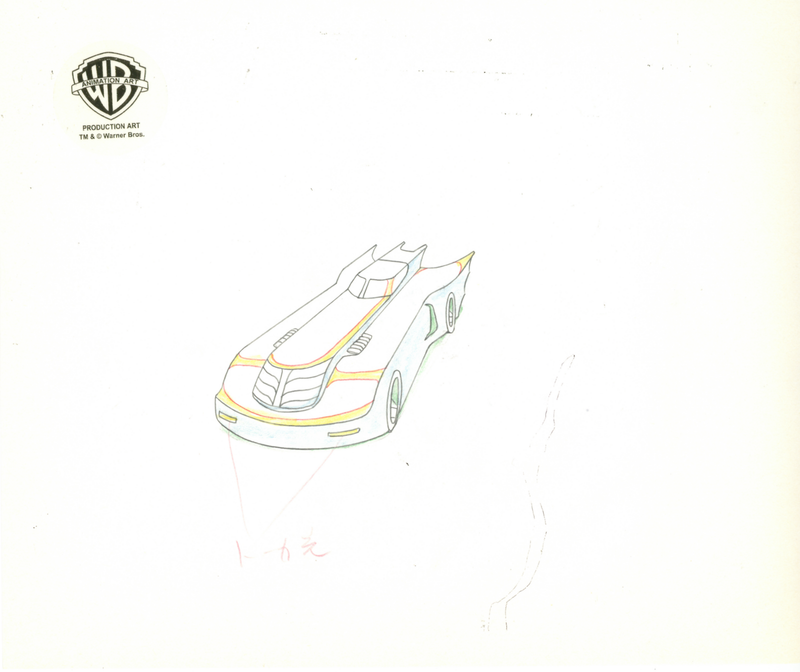 Batman The Animated Series Original Production Cel with Matching Drawing: Batmobile