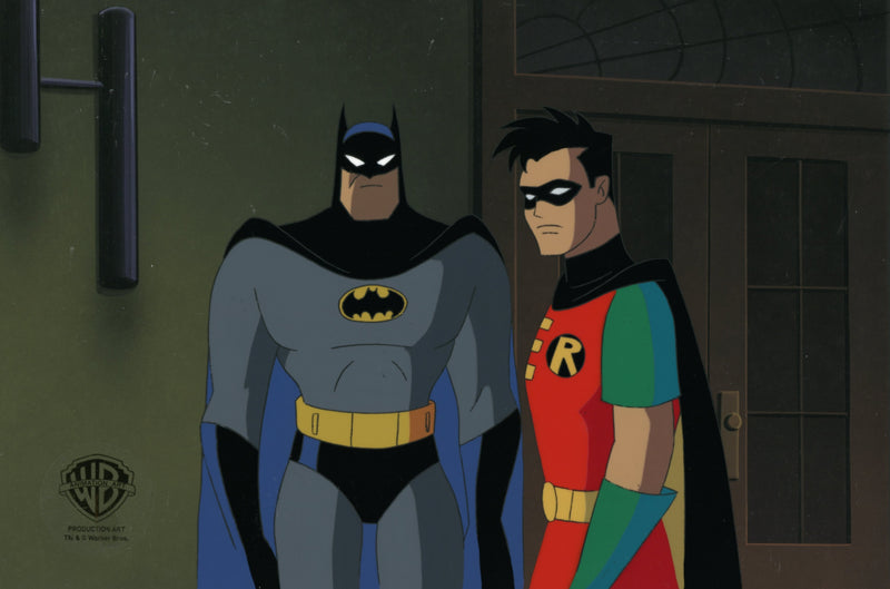 Batman The Animated Series Original Production Cel On Original Background: Batman, Robin