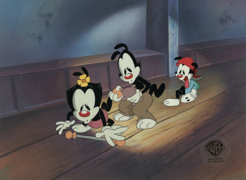 Animaniacs Original Production Cel on Original Background: Yakko, Wakko, Dot