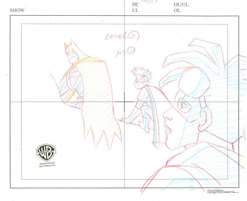 Static Shock Original Production Drawing: Static, Batman, Robin