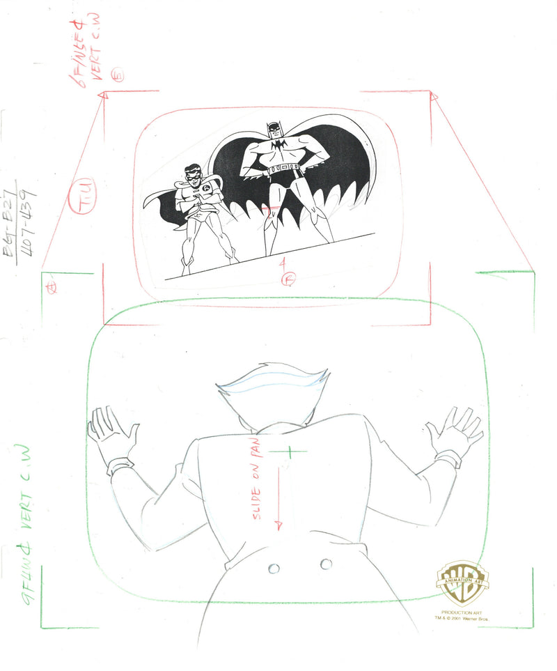 The New Batman Adventures Original Production Drawing: Batman, Robin, Joker