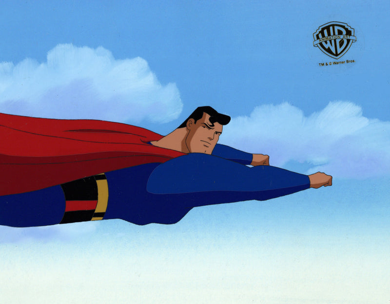 Superman The Animated Series Original Production Cel on Original Background: Superman