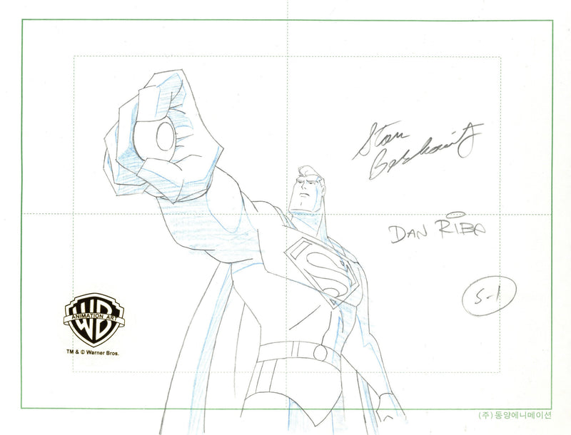 Superman The Animated Series Original Production Drawing Signed by Dan Riba and Stan Berkowitz: Superman