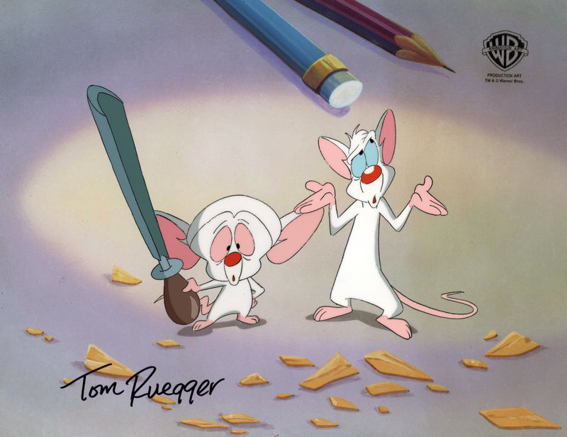 Pinky And The Brain Original Production Cel with Matching Drawing Signed by Tom Ruegger: Pinky, Brain