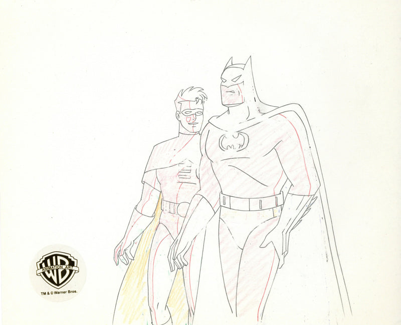Batman The Animated Series Original Production Cel with Matching Drawing: Batman, Robin