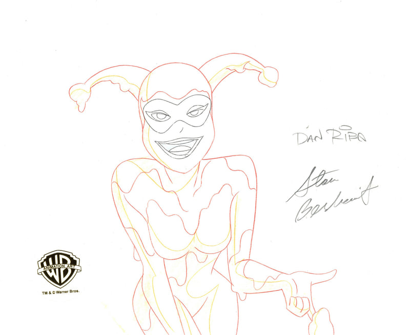 The New Batman Adventures Original Production Drawing Signed by Dan Riba and Stan Berkowitz: Harley Quinn