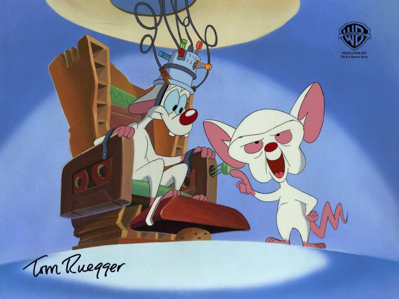 Pinky And The Brain Original Production Cel Signed by Tom Ruegger: Pinky, Brain