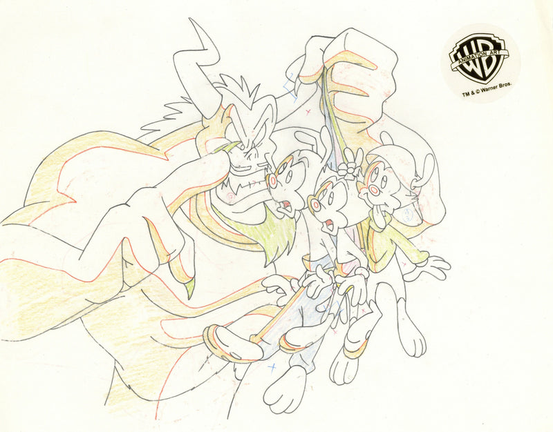 Animaniacs Original Production Cel with Matching Drawing Signed by Tom Ruegger: Yakko, Wakko, Dot, Satan