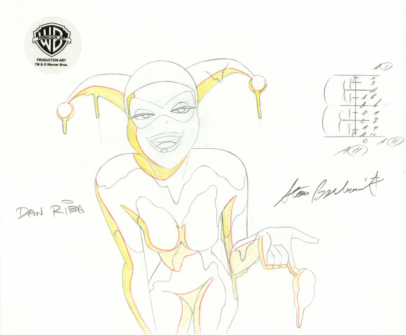 The New Batman Adventures Original Production Drawing Signed by Dan Riba and Stan Berkowitz: Harley Quinn